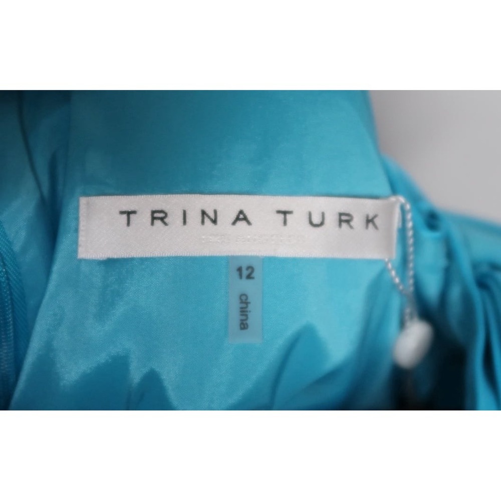 Trina Turk Priscilla Dress Gulfstream Blue Bow Shoulder Satin Cocktail Dress 12 - Picture 5 of 12